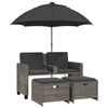 vidaXL Sof&aacute; de jardim 2 lugares com guarda-sol bancos vime PE cinzento