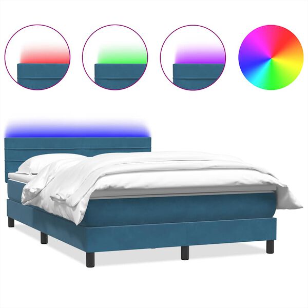 vidaXL Cama box spring c/ colch&atilde;o e LED 140x210 cm veludo azul-escuro