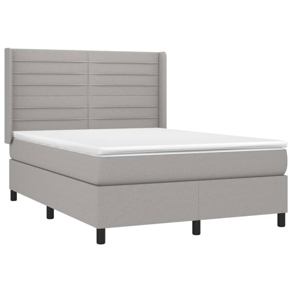 vidaXL Cama box spring c/ colch&atilde;o e LED 140x190 cm tecido cinza-claro