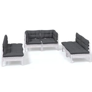 vidaXL 6 pcs conj. lounge de jardim c/ almofad&otilde;es pinho maci&ccedil;o