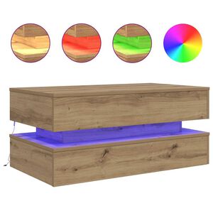 vidaXL Mesa de centro com luzes LED 90x50x40 cm carvalho artisiano