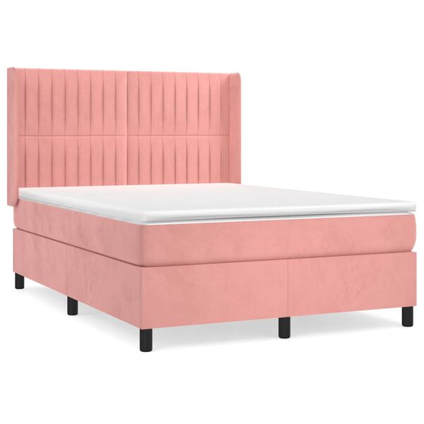 vidaXL Cama com molas/colchão 140x200 cm veludo rosa