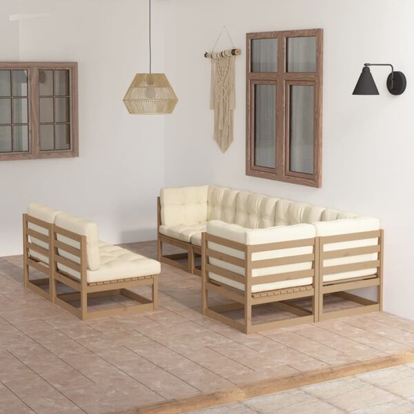 vidaXL 7 pcs conjunto lounge de jardim c/ almofad&otilde;es pinho maci&ccedil;o