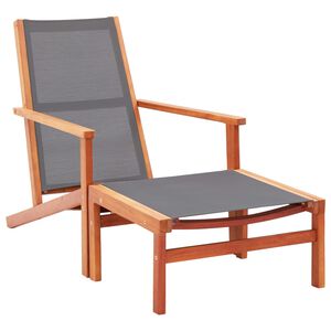 vidaXL Cadeira de jardim c/ apoio p&eacute;s eucalipto maci&ccedil;o/textilene cinza