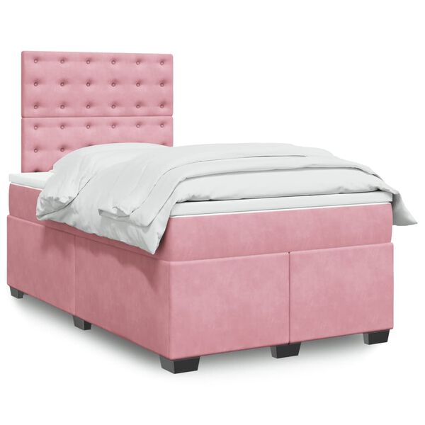 vidaXL Cama boxspring com colch&atilde;o 120x190 cm veludo rosa