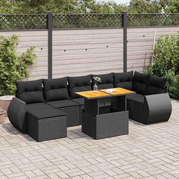 vidaXL 8 pcs conjunto sof&aacute;s de jardim com almofad&otilde;es vime PE preto