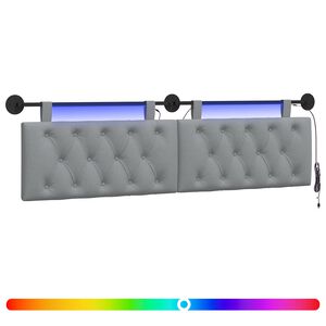 vidaXL Cabeceira suspensa Com luz LED Cinzento-claro Tecido