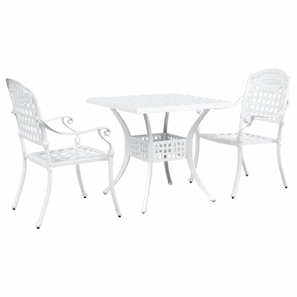 vidaXL Conjunto de Mesa de Jardim 3 pcs Branco Alum&iacute;nio Fundido