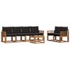 vidaXL Conjunto de Sof&aacute;s para Exterior 7 pcs Natural e Preto