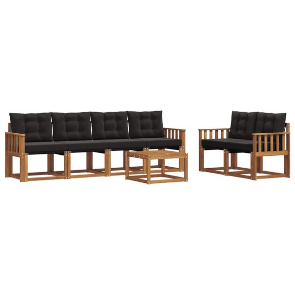 vidaXL Conjunto de Sof&aacute;s para Exterior 7 pcs Natural e Preto