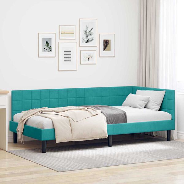 vidaXL Estrutura de Cama de Canto Turquesa 90 cm x 200 cm Veludo