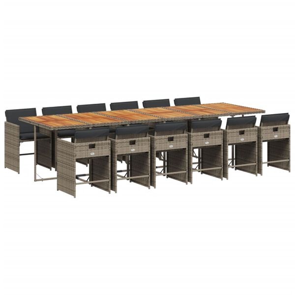 vidaXL 13 pcs conjunto jantar p/ jardim c/ almofad&otilde;es vime PE cinzento