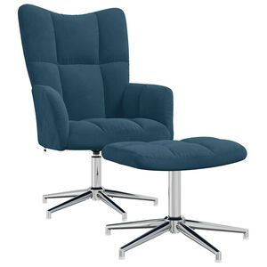 vidaXL Cadeira de descanso com banco veludo azul