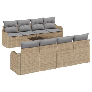 vidaXL Conjunto de Sof&aacute; de Jardim com almofada 9 pcs Bege e Cinza