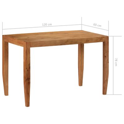 vidaXL Mesa de jantar madeira de acácia maciça 120x60x78 cm castanho