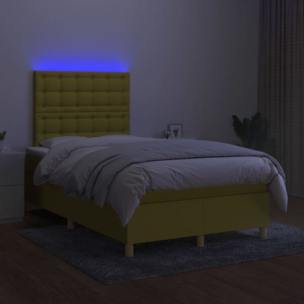 vidaXL Cama box spring c/ colch&atilde;o e LED 120x200 cm tecido verde