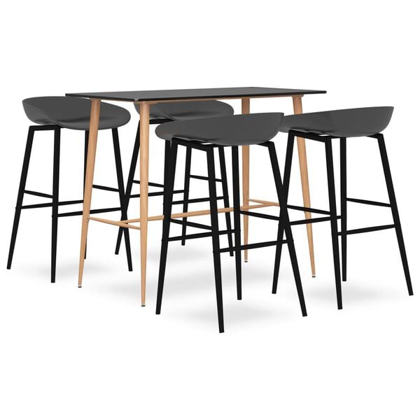 vidaXL 5 pcs conjunto de bar preto e cinzento