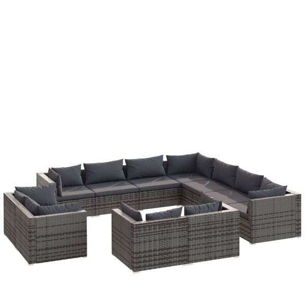 vidaXL 11 pcs conjunto lounge de jardim c/ almofadões vime PE cinzento