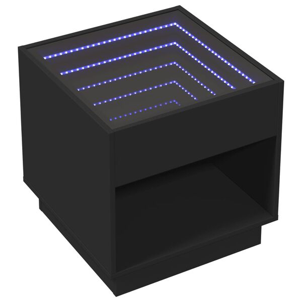 vidaXL Mesa de centro luzes LED Infinity 50x50x50 cm preto