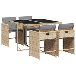 vidaXL 5pcs conj. jantar jardim c/ almofad&otilde;es vime PE bege misturado