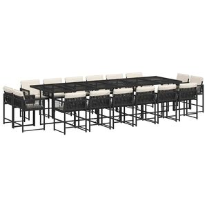 vidaXL 17 pcs conjunto de jantar p/ jardim c/ almofad&otilde;es vime PE preto
