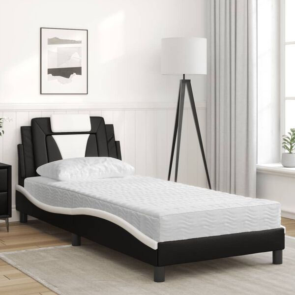 vidaXL Cama Viana com colch&atilde;o 80x200 cm couro artificial preto e branco
