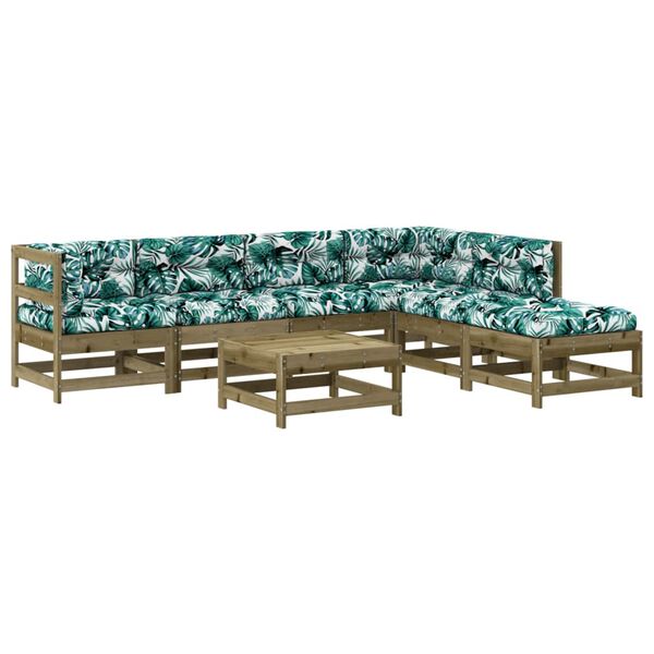 vidaXL 7 pcs conjunto lounge de jardim c/ almofad&otilde;es pinho impregnado