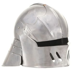 vidaXL Capacete de cavaleiro medieval r&eacute;plica LARP a&ccedil;o prateado