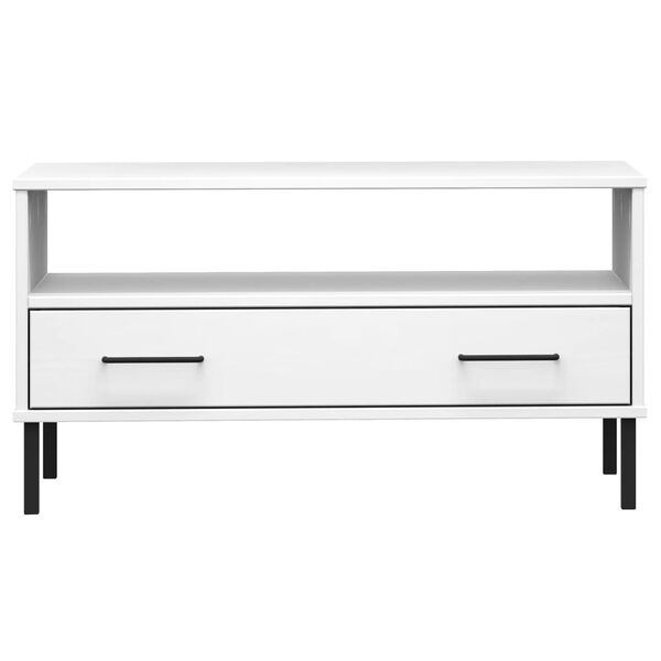 vidaXL Mesa de centro com pernas de metal madeira maciça OSLO branco