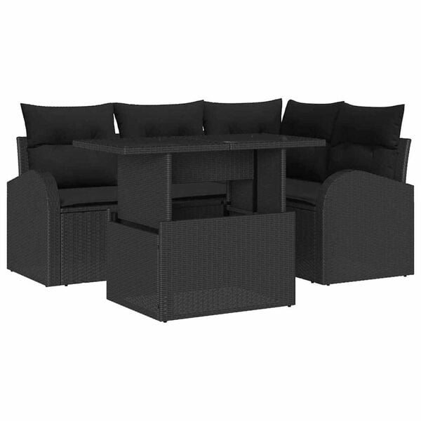 vidaXL Conjunto de Sof&aacute; de Jardim 5 pcs Preto Rattan Sint&eacute;tico