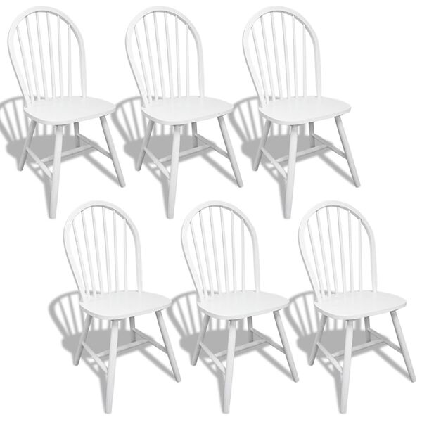 vidaXL Cadeiras de jantar 6 pcs seringueira maciça branco