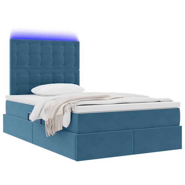 vidaXL Cama com arruma&ccedil;&atilde;o e LED Azul Escuro 120 x 200 cm Veludo
