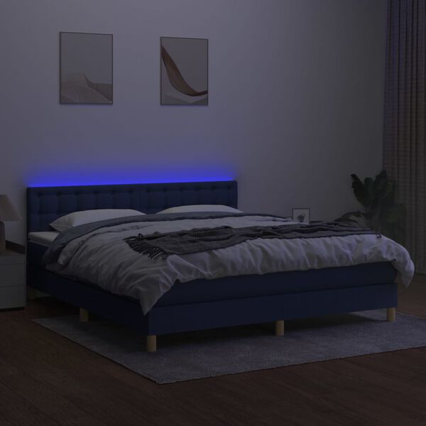 vidaXL Cama box spring c/ colch&atilde;o e LED 160x200 cm tecido azul