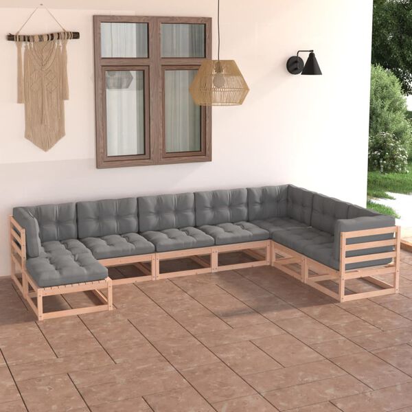 vidaXL 8 pcs conjunto lounge de jardim c/ almofad&otilde;es pinho maci&ccedil;o
