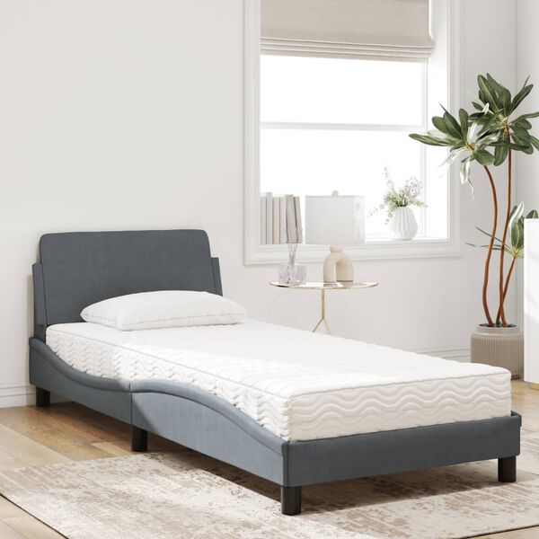 vidaXL Cama com colch&atilde;o Dover 90x200 cm veludo cinzento-escuro