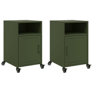 vidaXL Mesas de cabeceira 2 pcs 36x39x59 cm a&ccedil;o verde-azeitona