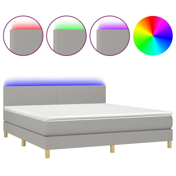 vidaXL Cama box spring c/ colchão e LED 180x200 cm tecido cinza-claro