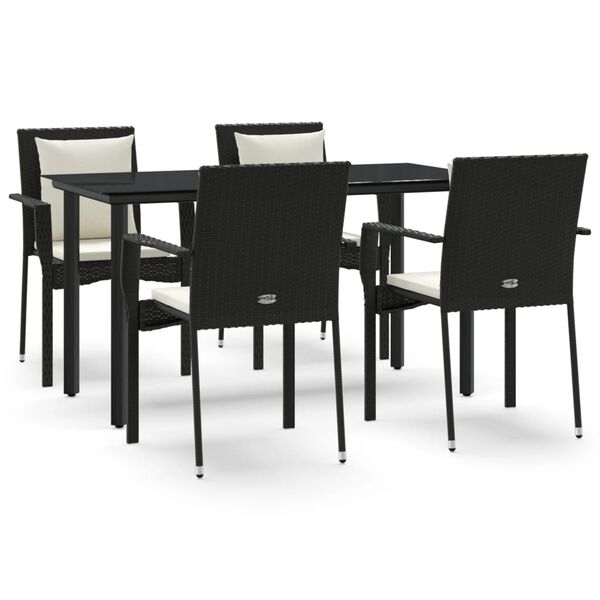 vidaXL 5 pcs conjunto de jantar p/ jardim c/ almofad&otilde;es vime PE preto