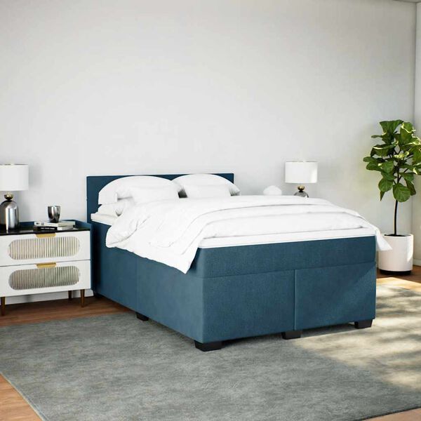 vidaXL Cama boxspring com colch&atilde;o 140x190 cm veludo azul