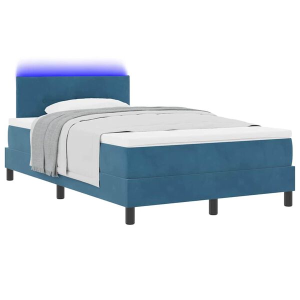 vidaXL Cama Box Spring LED com colch&atilde;o Azul 120 x 190 cm Veludo
