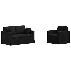 vidaXL Conjunto de Sof&aacute;s 2 pcs Preto 138 x 78 x 80 cm Veludo