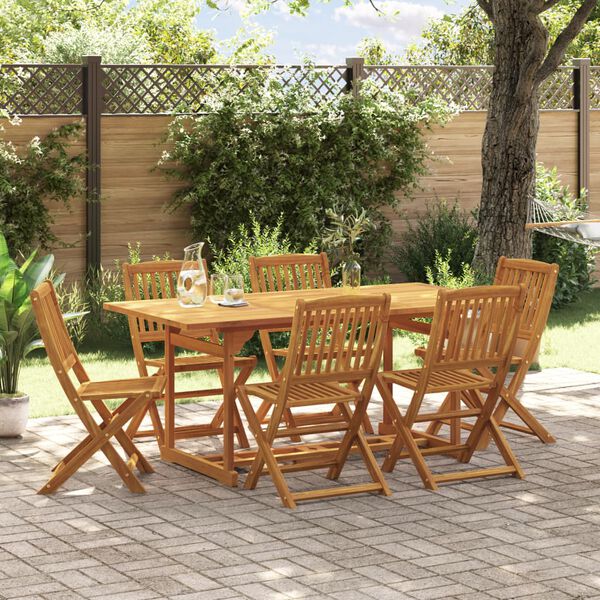 vidaXL 7 pcs conj. de jantar para jardim 180x90x75 cm ac&aacute;cia maci&ccedil;a