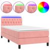 vidaXL Cama box spring c/ colch&atilde;o/LED 90x190 cm veludo rosa