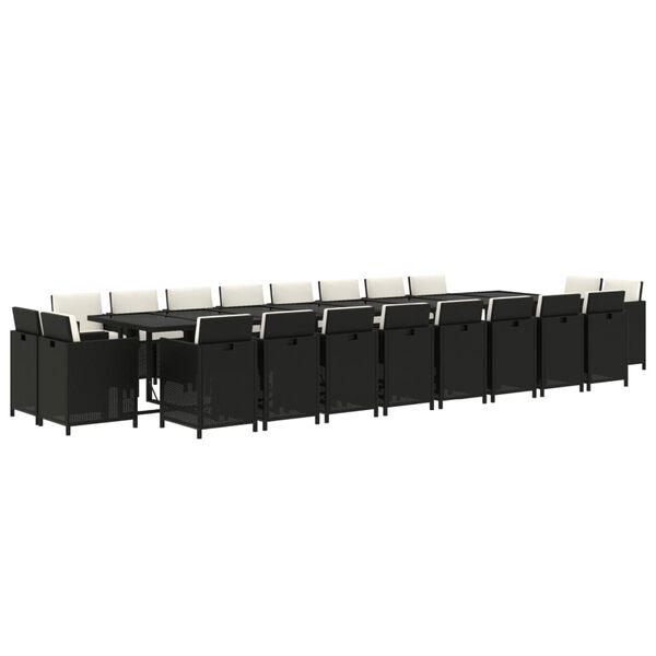 vidaXL 21 pcs conjunto jantar p/ jardim c/ almofad&otilde;es vime PE preto