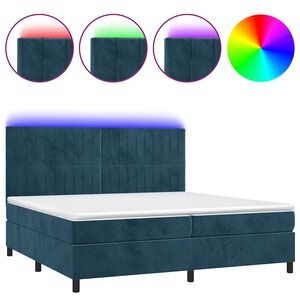 vidaXL Cama box spring c/ colch&atilde;o/LED 200x200 cm veludo azul-escuro