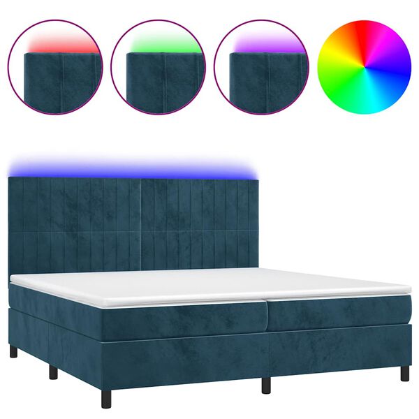 vidaXL Cama box spring c/ colch&atilde;o/LED 200x200 cm veludo azul-escuro