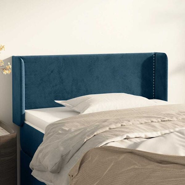 vidaXL Cabeceira de cama c/ abas veludo 103x16x78/88cm azul-escuro