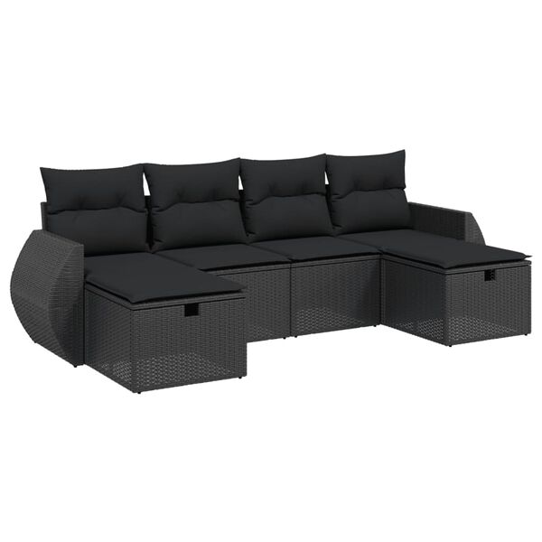 vidaXL 6 pcs conjunto sof&aacute;s de jardim c/ almofad&otilde;es vime PE preto