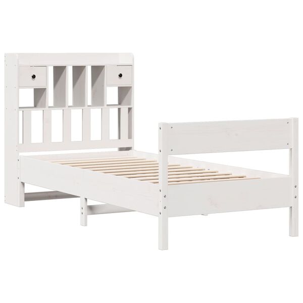 vidaXL Cama com estante sem colch&atilde;o 90x200 cm pinho maci&ccedil;o branco