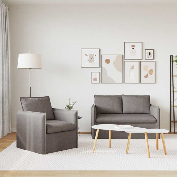 vidaXL Sof&aacute; 2 pcs Cinzento-acastanhado